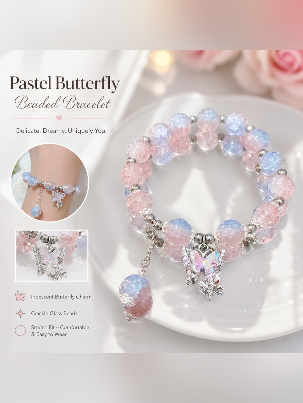 Enchanting Fairy Butterfly Bracelet‎ Unique Niche Design Pastel Colors